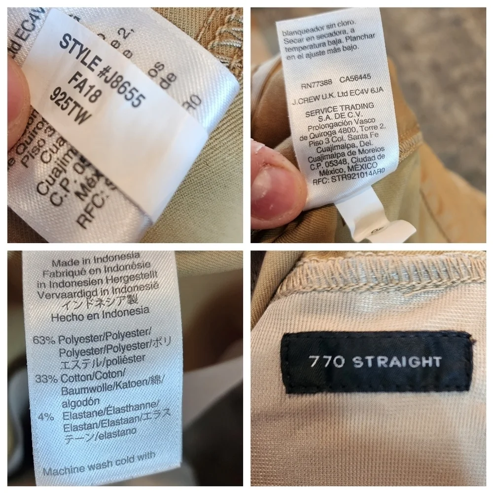 34×36 J. Crew 770 Straight-fit Khaki Performance Pants Men's Size‎ 34